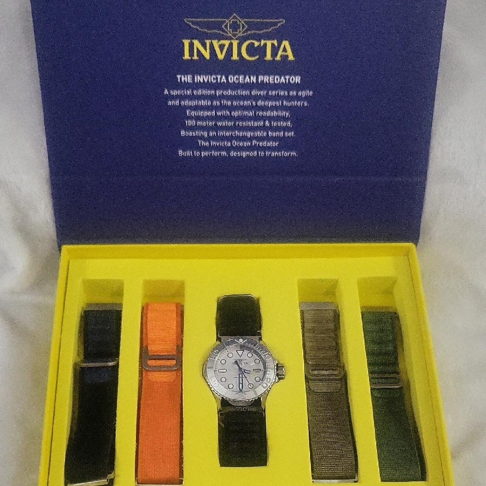 Invicta Ocean Predator Silver Watch with Multi-Color Straps